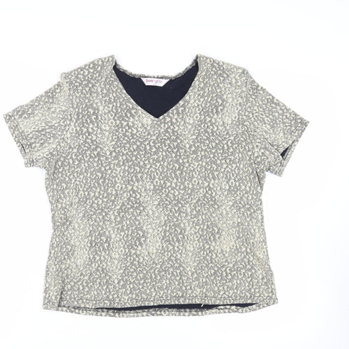 Bonmarché Womens Beige Animal Print Polyester Basic Blouse Size L V-Neck - Shoulder Pads