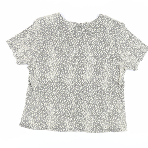 Bonmarché Womens Beige Animal Print Polyester Basic Blouse Size L V-Neck - Shoulder Pads