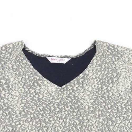 Bonmarché Womens Beige Animal Print Polyester Basic Blouse Size L V-Neck - Shoulder Pads