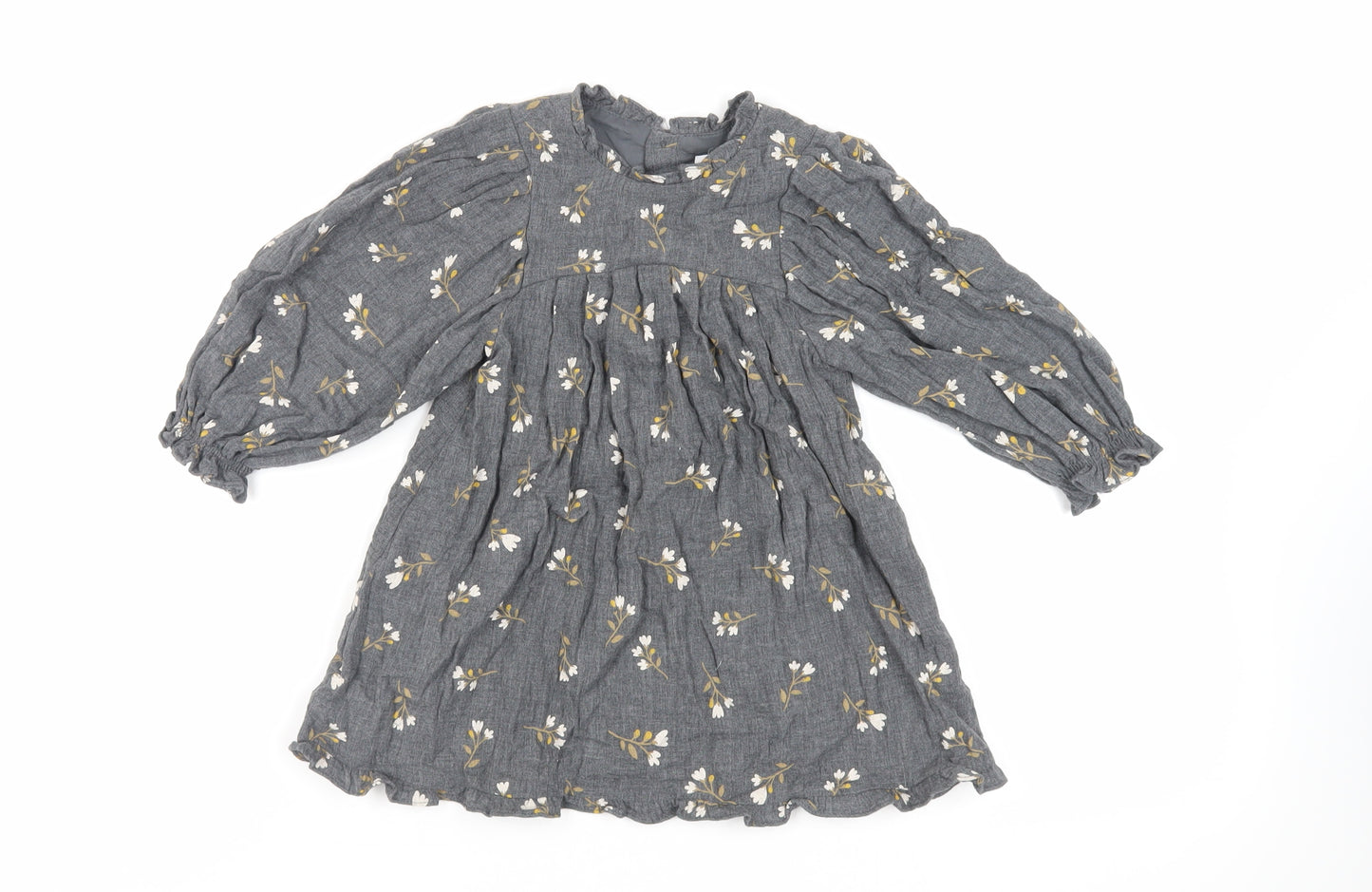 Zara Girls Grey Floral Cotton A-Line Size 2-3 Years Round Neck Button