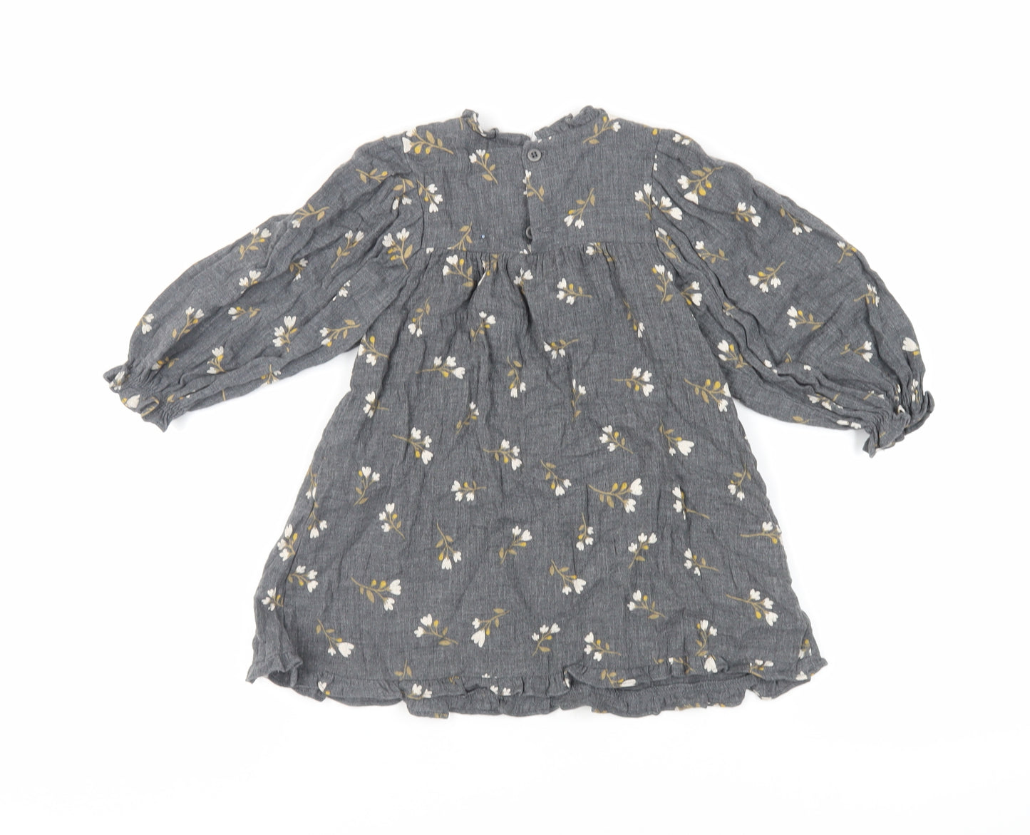 Zara Girls Grey Floral Cotton A-Line Size 2-3 Years Round Neck Button