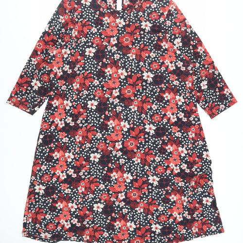 Marks and Spencer Womens Blue Floral Viscose A-Line Size 20 Round Neck Button