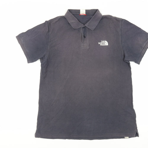 The North Face Mens Grey Cotton Polo Size M Collared Button - Logo