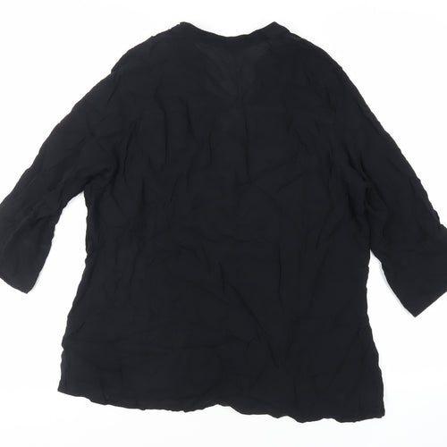 Marks and Spencer Womens Black Viscose Basic Button-Up Size XL V-Neck - Embroidered Detail