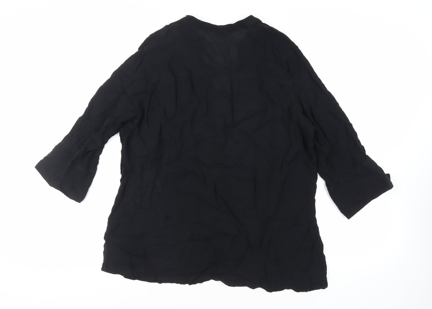 Marks and Spencer Womens Black Viscose Basic Button-Up Size XL V-Neck - Embroidered Detail