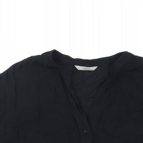 Marks and Spencer Womens Black Viscose Basic Button-Up Size XL V-Neck - Embroidered Detail