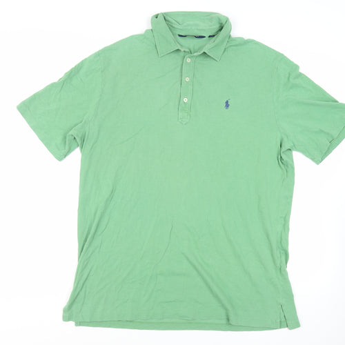 Polo Golf Mens Green Cotton Polo Size XL Collared Button - Logo