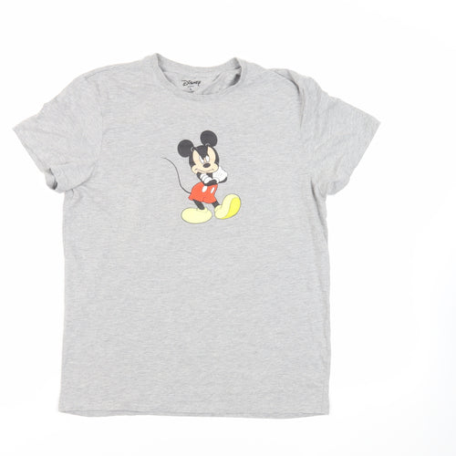 Disney Womens Grey Cotton Basic T-Shirt Size L Crew Neck - Mickey Mouse