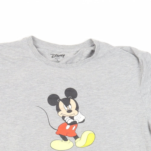 Disney Womens Grey Cotton Basic T-Shirt Size L Crew Neck - Mickey Mouse