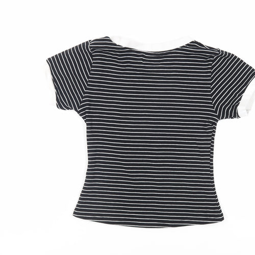 Hell Bunny Womens Black Striped Cotton Basic T-Shirt Size XS Crew Neck - Pumpkins
