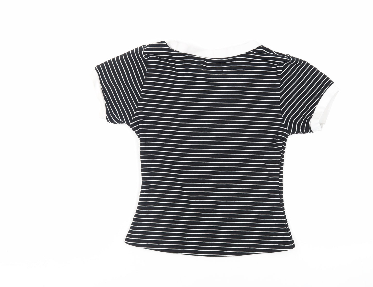 Hell Bunny Womens Black Striped Cotton Basic T-Shirt Size XS Crew Neck - Pumpkins