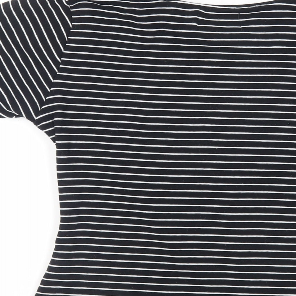 Hell Bunny Womens Black Striped Cotton Basic T-Shirt Size XS Crew Neck - Pumpkins