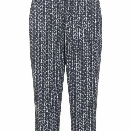 Marks and Spencer Womens Blue Geometric Viscose Cropped Trousers Size 8 L24 in Regular Drawstring - Elasticated Waist