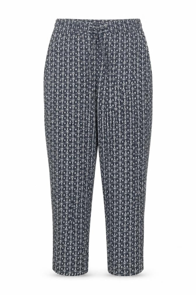 Marks and Spencer Womens Blue Geometric Viscose Cropped Trousers Size 8 L24 in Regular Drawstring - Elasticated Waist