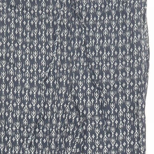 Marks and Spencer Womens Blue Geometric Viscose Cropped Trousers Size 8 L24 in Regular Drawstring - Elasticated Waist