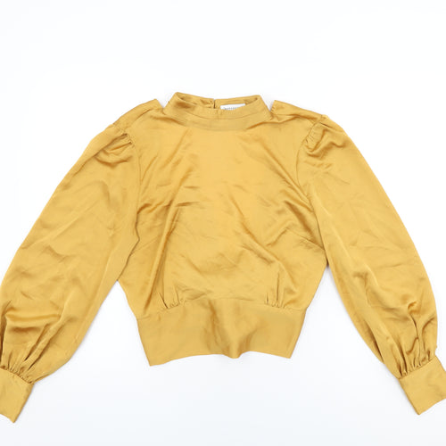 Warehouse Womens Yellow Polyester Basic Blouse Size 14 Round Neck