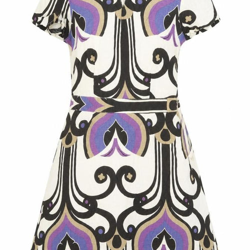 VERO MODA Womens White Geometric Cotton A-Line Size 8 Boat Neck Zip