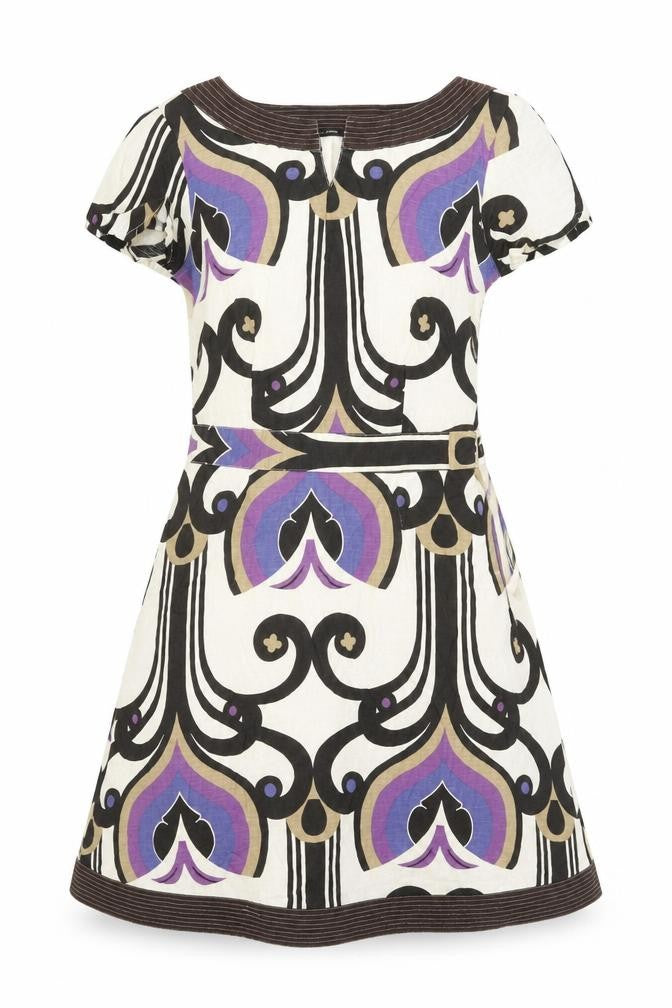 VERO MODA Womens White Geometric Cotton A-Line Size 8 Boat Neck Zip