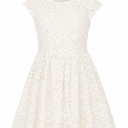 H&M Womens Beige Floral Cotton Skater Dress Size 8 Round Neck Zip