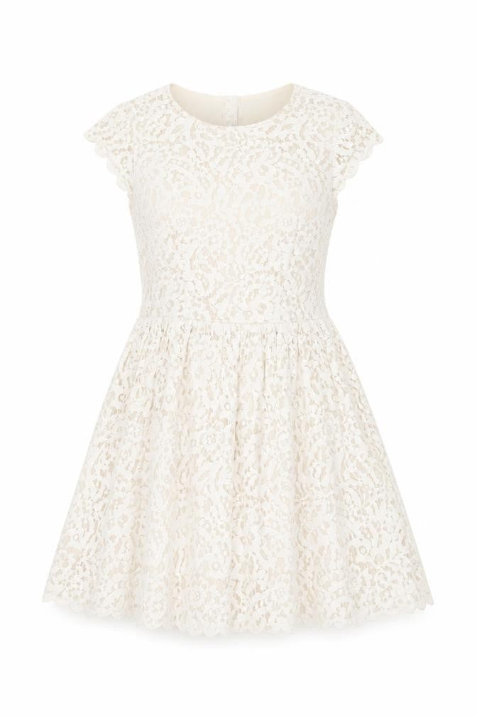 H&M Womens Beige Floral Cotton Skater Dress Size 8 Round Neck Zip