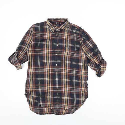 Gap Womens Blue Plaid Cotton Basic T-Shirt Size XS Collared
