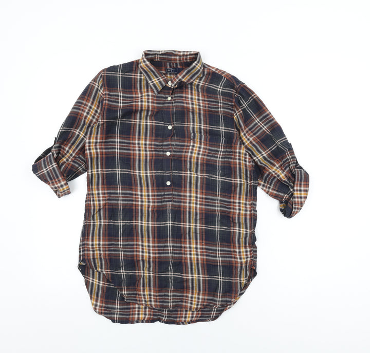 Gap Womens Blue Plaid Cotton Basic T-Shirt Size XS Collared