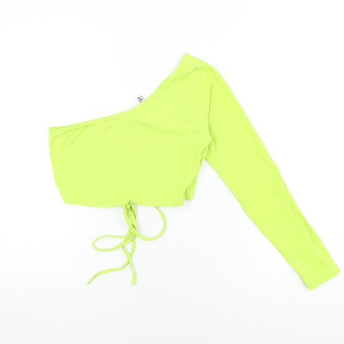 ASOS Womens Green Cotton Cropped T-Shirt Size 12 One Shoulder