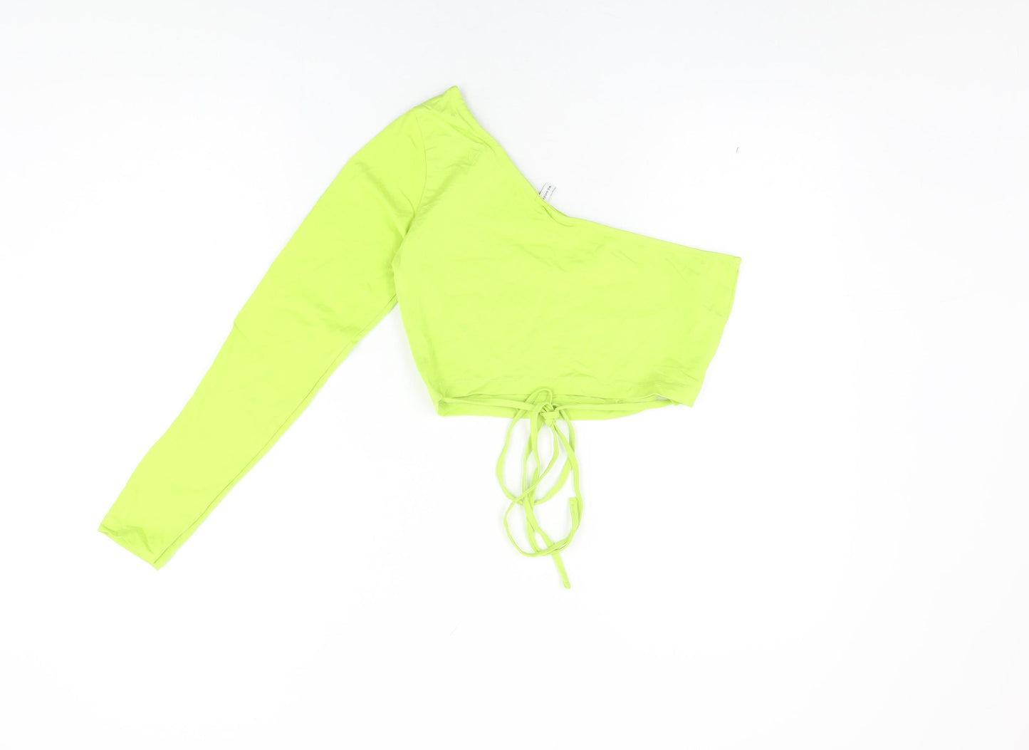 ASOS Womens Green Cotton Cropped T-Shirt Size 12 One Shoulder