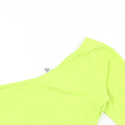 ASOS Womens Green Cotton Cropped T-Shirt Size 12 One Shoulder