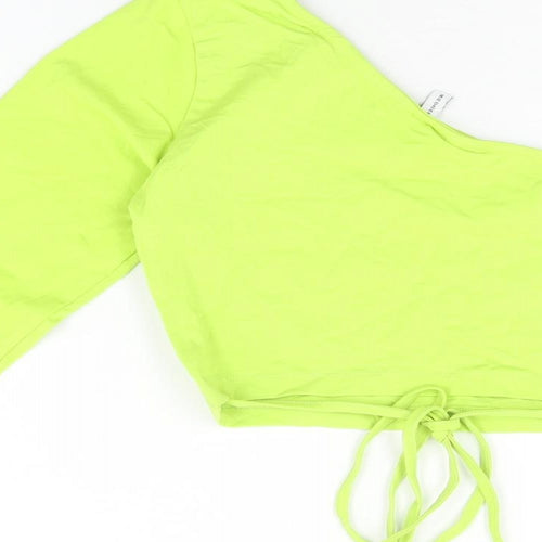 ASOS Womens Green Cotton Cropped T-Shirt Size 12 One Shoulder