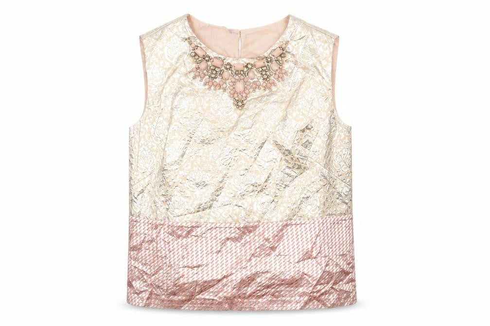 Stefanel Womens Beige Geometric Polyester Basic T-Shirt Size XS Round Neck - Jewel Detail on Neckline