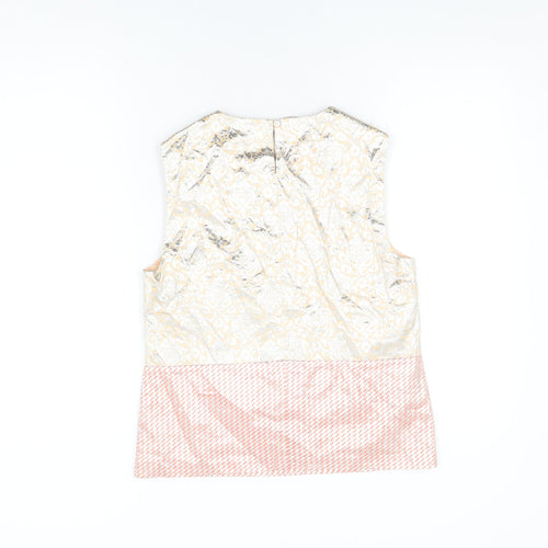Stefanel Womens Beige Geometric Polyester Basic T-Shirt Size XS Round Neck - Jewel Detail on Neckline