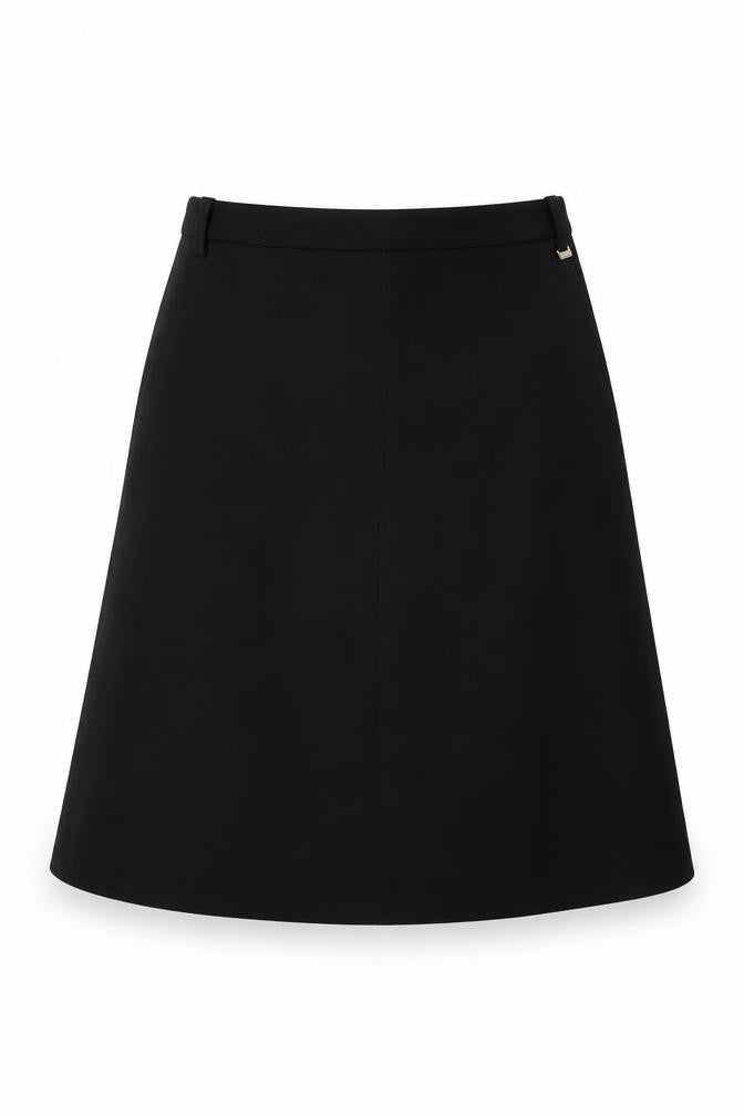Front view of ESPRIT women’s black polyester swing skirt, size UK 8, zip