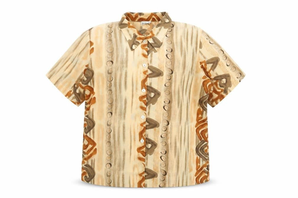Michael Gold Womens Beige Geometric Polyester Basic Button-Up Size XL Collared