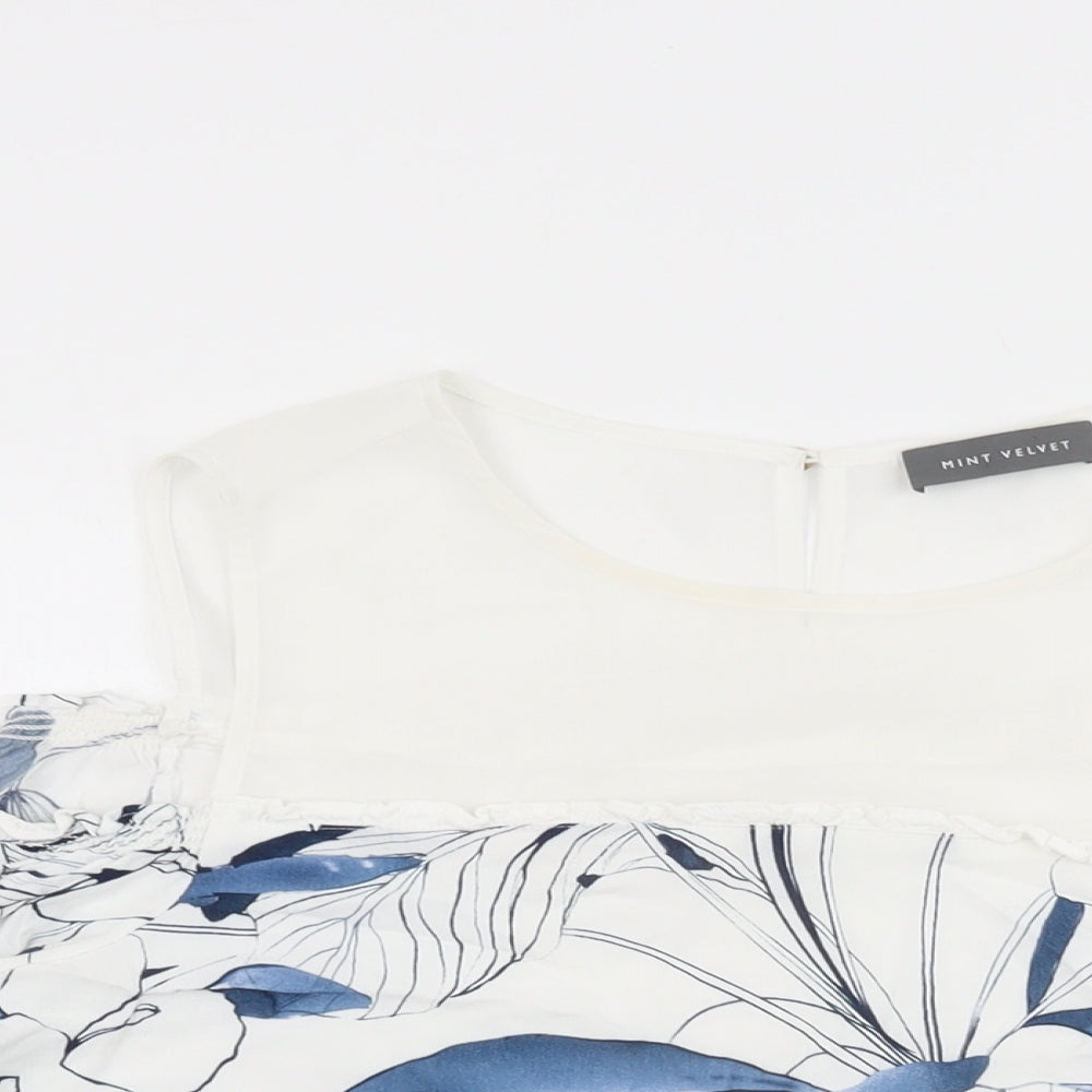 Mint Velvet Womens White Floral Viscose Basic T-Shirt Size 12 Round Neck