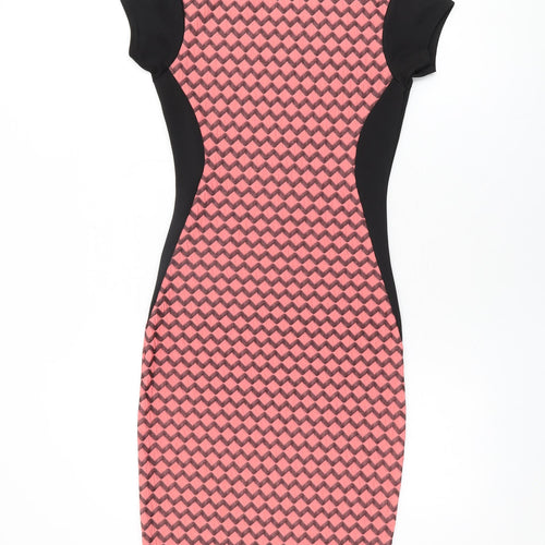 Quiz Womens Pink Geometric Polyester Bodycon Size 8 Round Neck Pullover