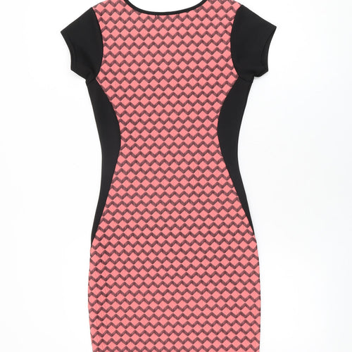 Quiz Womens Pink Geometric Polyester Bodycon Size 8 Round Neck Pullover