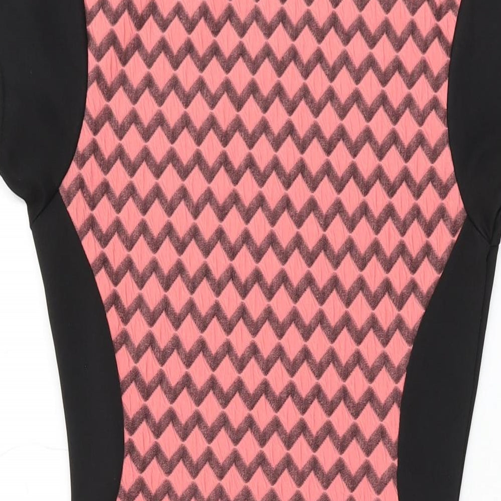 Quiz Womens Pink Geometric Polyester Bodycon Size 8 Round Neck Pullover