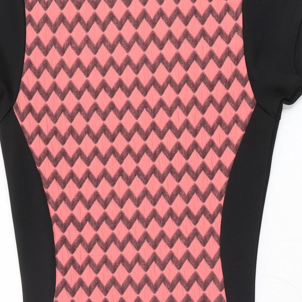 Quiz Womens Pink Geometric Polyester Bodycon Size 8 Round Neck Pullover