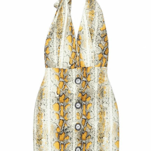 Stylewise Womens Beige Animal Print Polyester Bodycon Size 8 Halter Tie - Snake Print