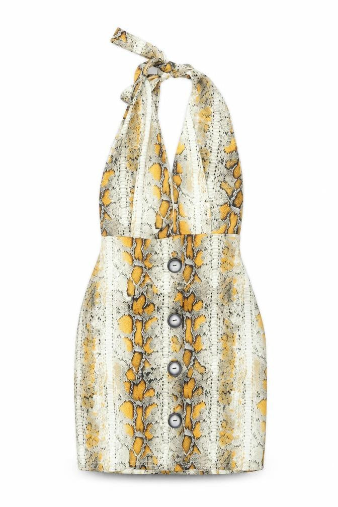Stylewise Womens Beige Animal Print Polyester Bodycon Size 8 Halter Tie - Snake Print
