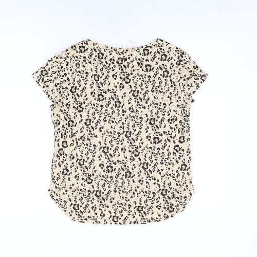 H&M Womens Beige Animal Print Cotton Basic T-Shirt Size XS Round Neck - Leopard Print