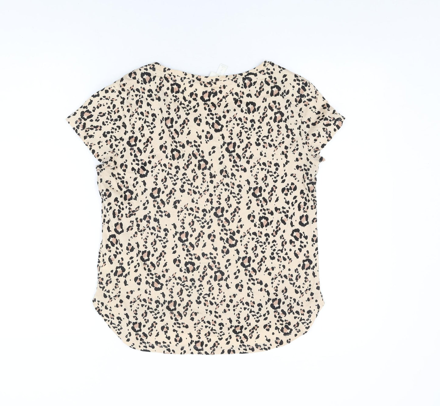 H&M Womens Beige Animal Print Cotton Basic T-Shirt Size XS Round Neck - Leopard Print