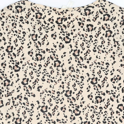 H&M Womens Beige Animal Print Cotton Basic T-Shirt Size XS Round Neck - Leopard Print