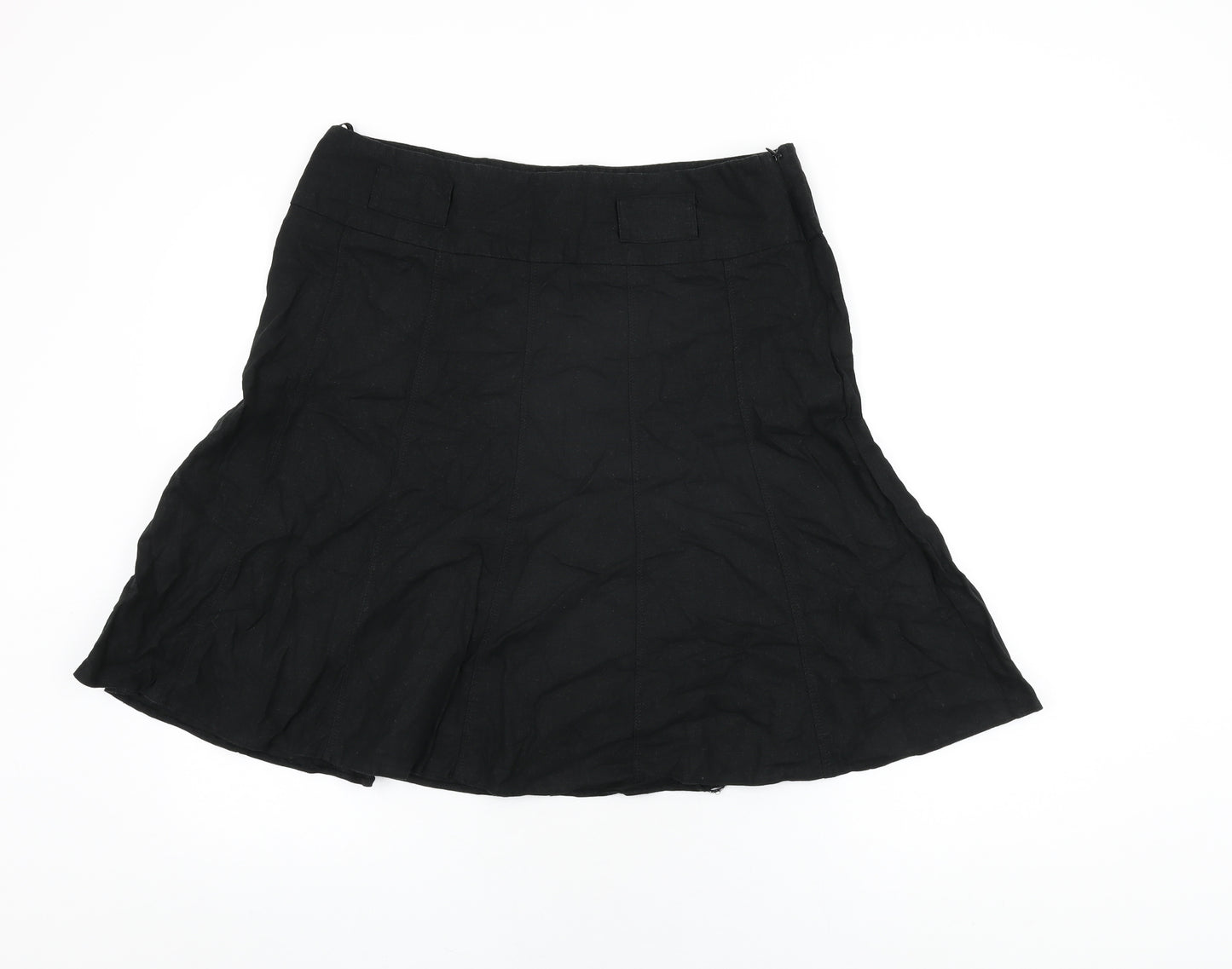 Dorothy Perkins Womens Black Linen Flare Skirt Size 16 Zip