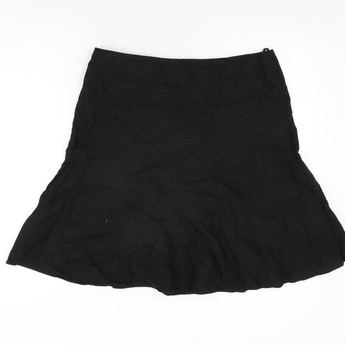 Dorothy Perkins Womens Black Linen Flare Skirt Size 16 Zip