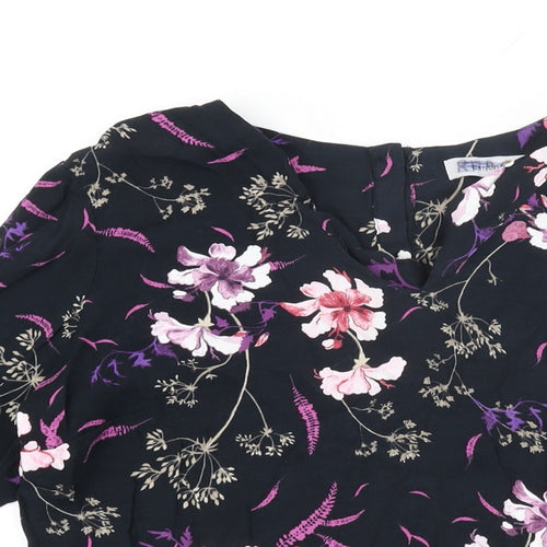Per Una Womens Black Floral Viscose Basic T-Shirt Size 14 V-Neck