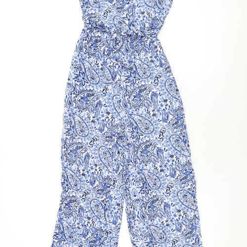 NEXT Womens Blue Floral Viscose Jumpsuit One-Piece Size 8 L29 in Button