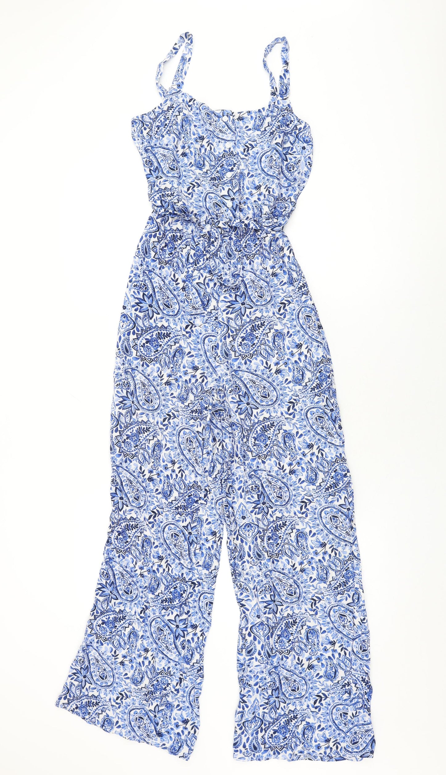 NEXT Womens Blue Floral Viscose Jumpsuit One-Piece Size 8 L29 in Button