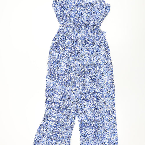 NEXT Womens Blue Floral Viscose Jumpsuit One-Piece Size 8 L29 in Button